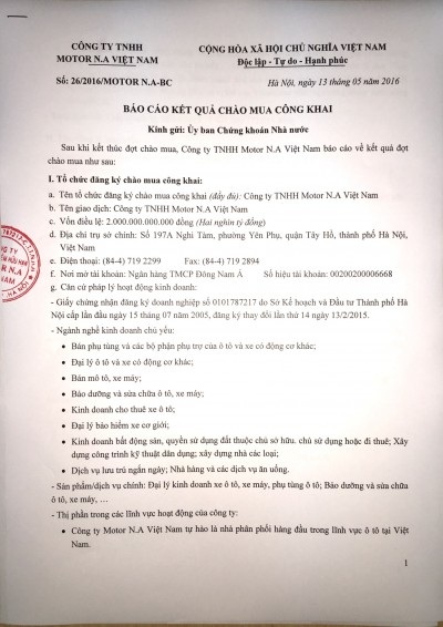 BÁO CÁO KẾT QUẢ CHÀO MUA CÔNG KHAI