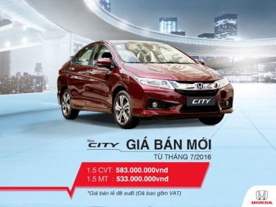 HONDA VIỆT NAM CÔNG BỐ GIÁ MỚI HẤP DẪN CHO HONDA CITY TỪ T7/2016!