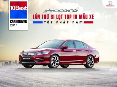 Honda Accord lần thứ 31 lọt top 10 mẫu xe tốt nhất năm