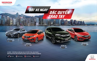 Honda Việt Nam chính thức công bố Giá bán lẻ đề xuất các mẫu ôtô nhập khẩu nguyên chiếc từ Thái Lan và triển khai Chương trình khuyến mãi đặc biệt “Đặt xe ngay, Đặc quyền trao tay”