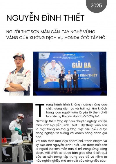 Nguyễn Đình Thiết – Người thợ sơn mẫn cán, tay nghề vững vàng của Xưởng Dịch vụ Honda Ôtô Tây Hồ